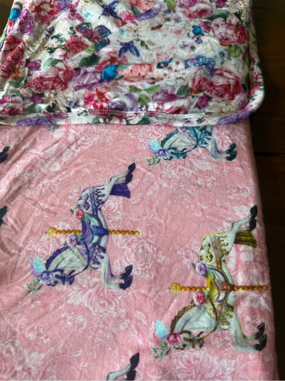 Posh Peanut Pink Carousel Horse Reversible Floral Plush Throw